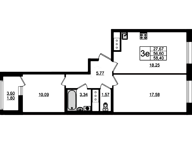 2-комнатная квартира 58.4 м², 8/10 эт., ЖК «UP! Квартал Новый Московский»